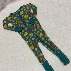 Little Sleepies Teal pasta Print Footie sleeper pajama unisex 12/18m